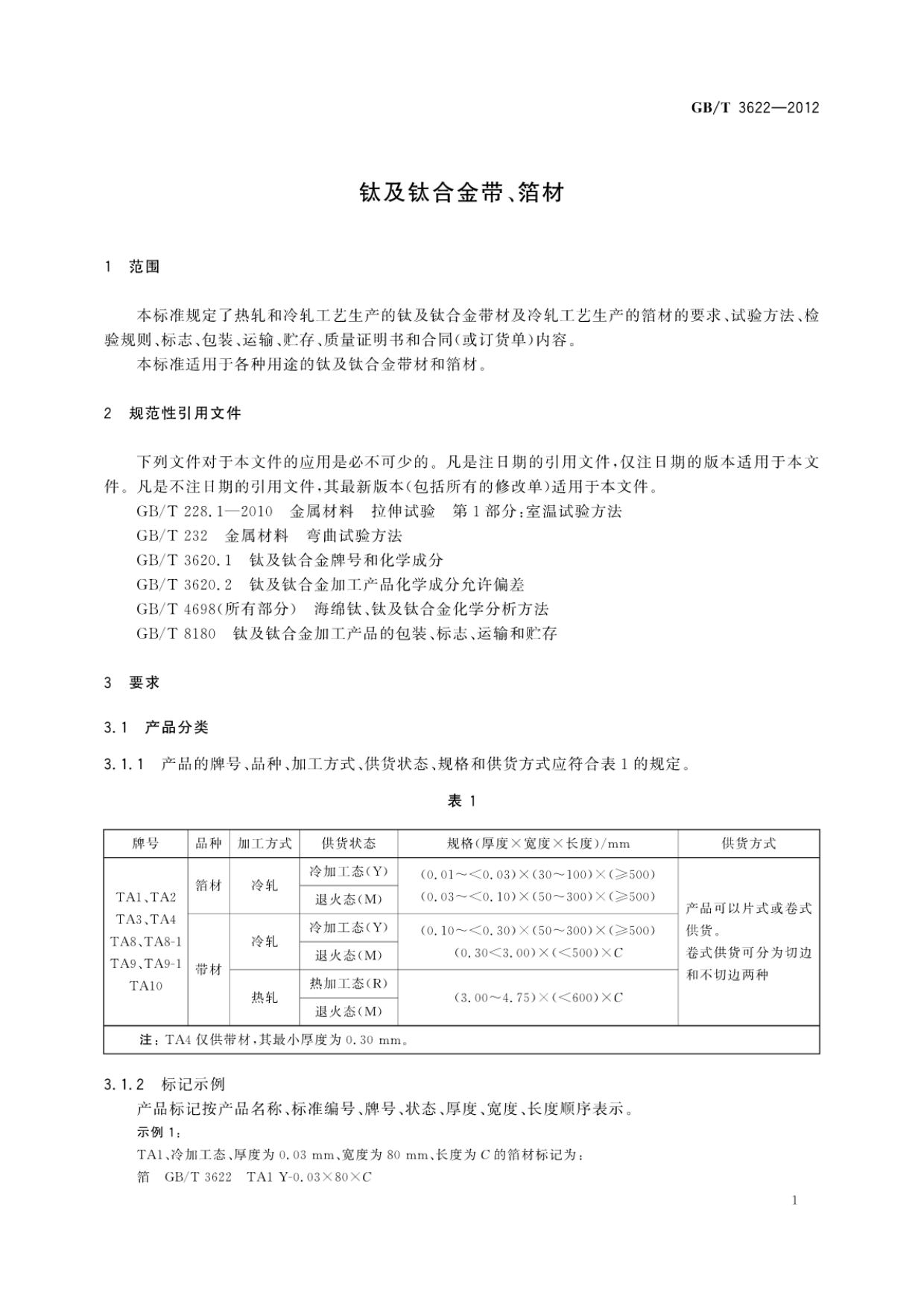 鈦及鈦合金帶箔材國家標(biāo)準(zhǔn) 鈦及鈦合金帶箔材國家標(biāo)準(zhǔn)GB/T 3622-2012