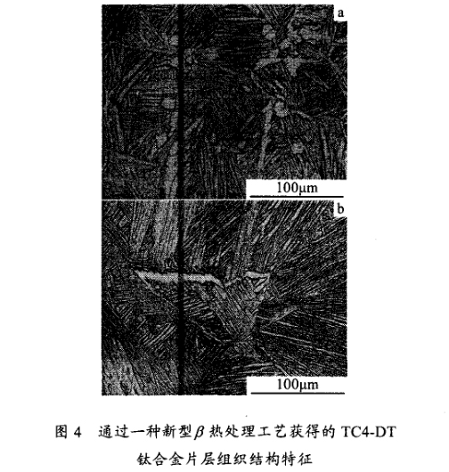 通過一種新型β熱處理工藝獲得的TC4一DT鈦合金片層組織結(jié)構(gòu)特征 通過一種新型β熱處理工藝獲得的TC4一DT鈦合金片層組織結(jié)構(gòu)特征